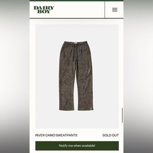 Dairy boy river camo sweatpants size xs brand new sold out